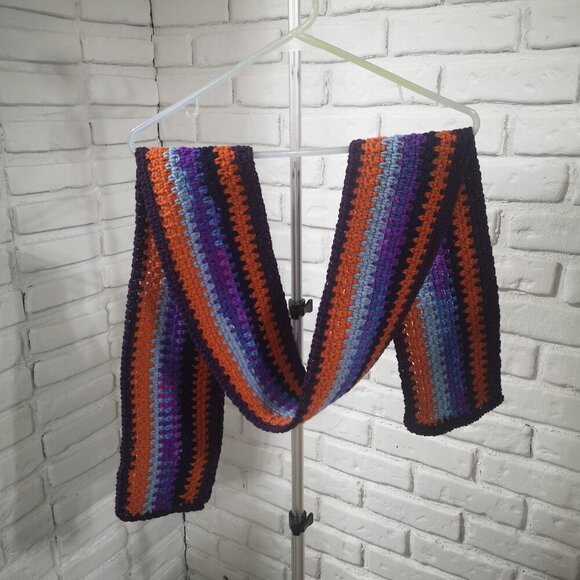 Unisex Handmade Crochet Purple, Orange, Grey, Blue & Navy Scarf - Picture 1 of 3